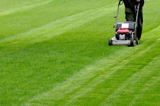 Caretakers provides landscape maintenance, like this man mowing a large lawn.. West Michigan Lawn Care