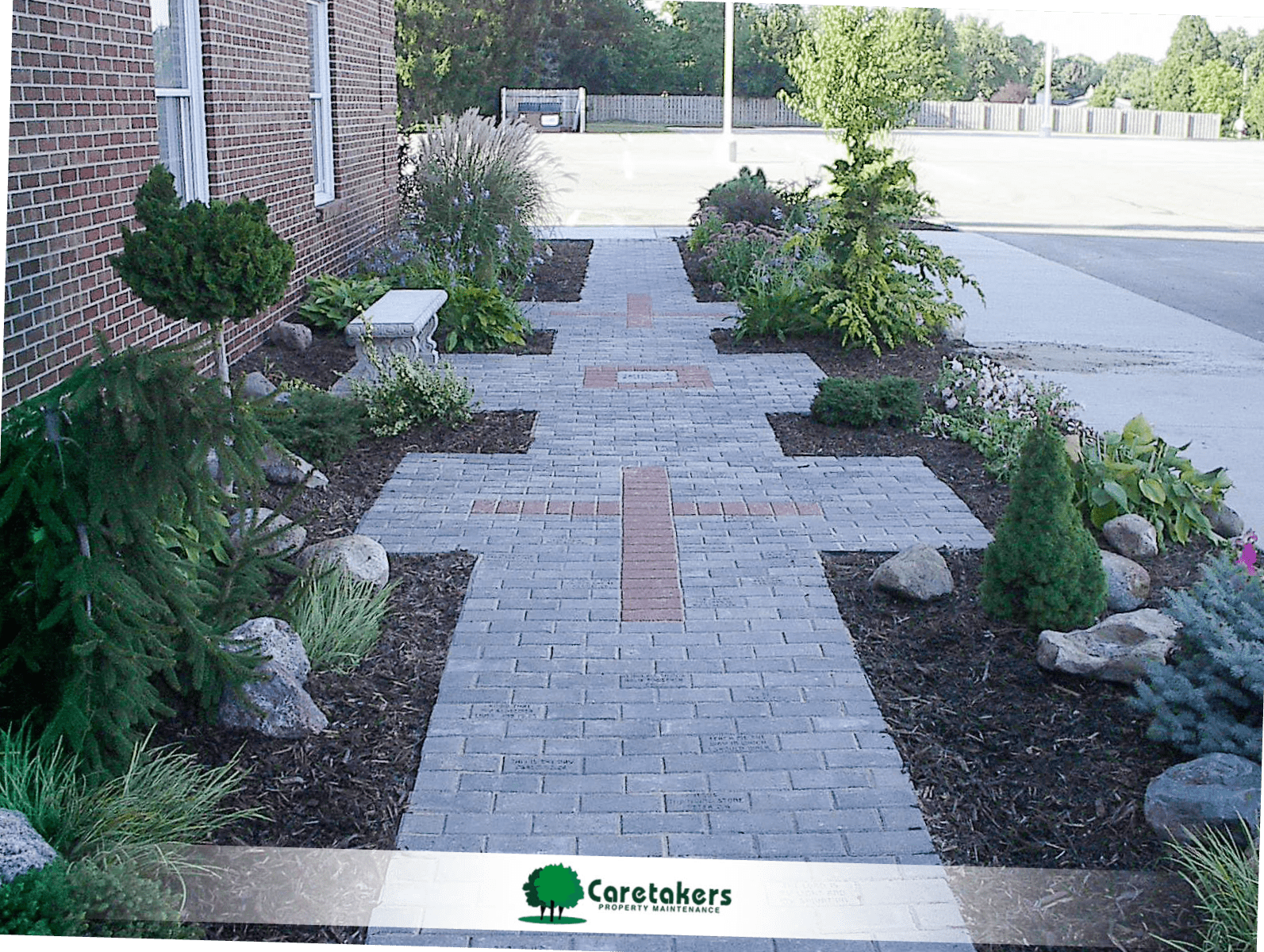 Brick Walkway - Caretakers Property Maintenance Caretakers landscaping and hardscaping completed project